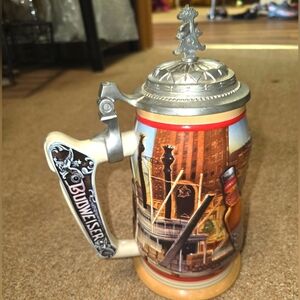 Budweiser Cityscape Beer Stein with Red Accents